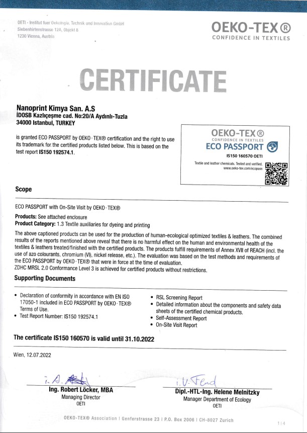 Oekotex Certificate